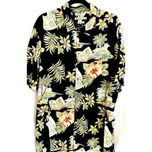 Batick Bay Men's Black Multicolor Hawaiian Shirt, Easy Care, XXL